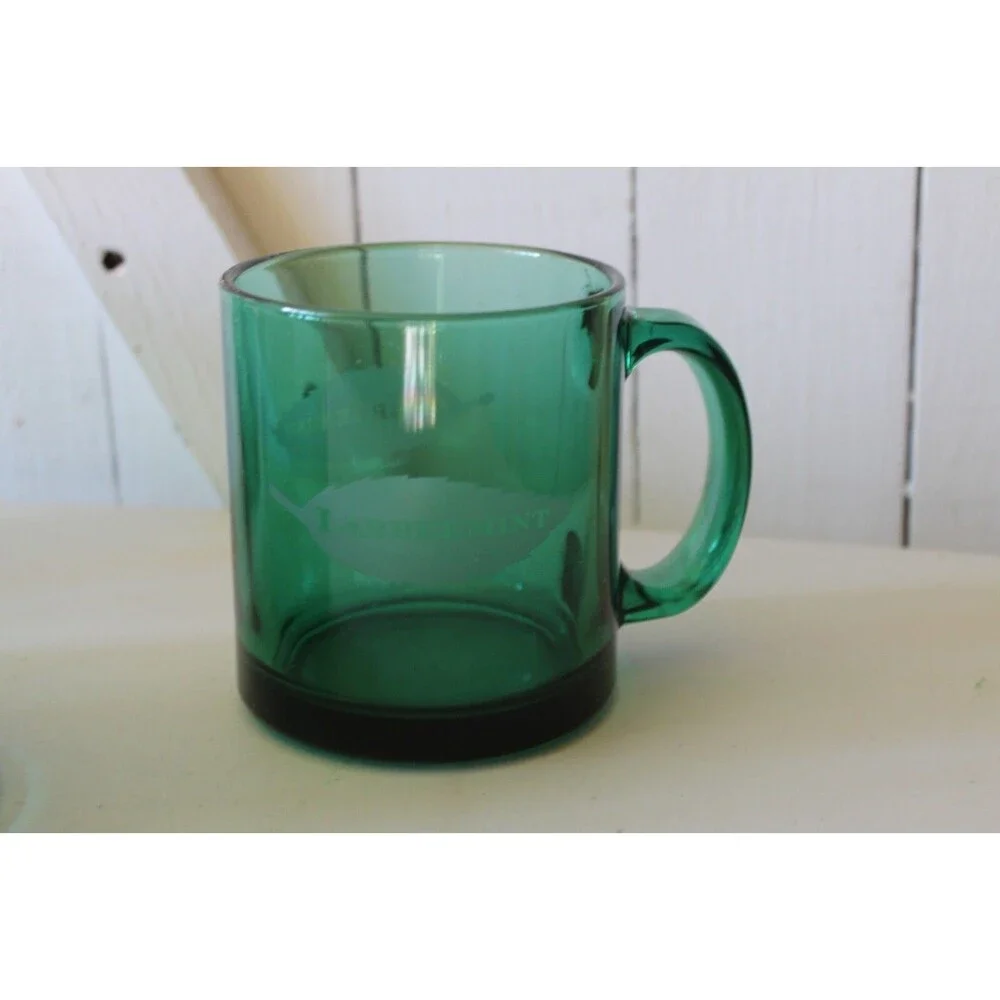 Mid-Century Emerald Green Pressed Labbreemint Advertise Glasse's set of 4